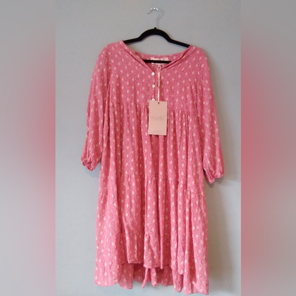 Scandal Ordell Tiered Patterned Dress Pink Version NWT